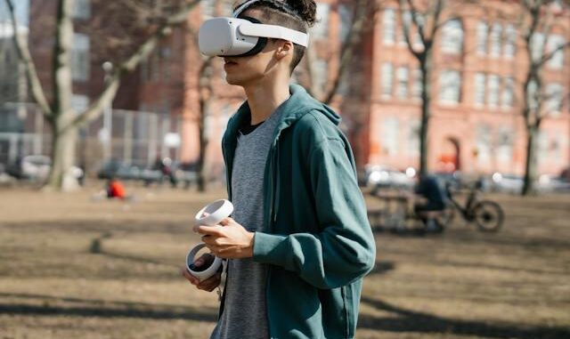 Man outside with VR headset